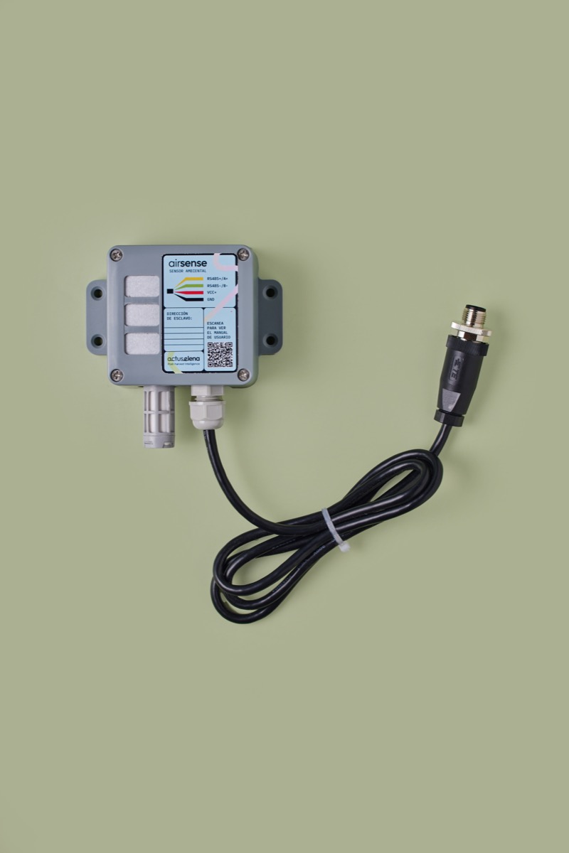 Sensor ambiental Actus Airsense para medir temperatura del aire, humedad relativa y CO₂